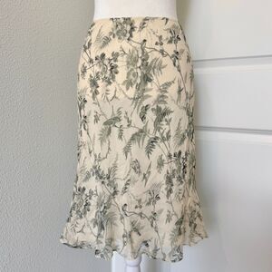 Vintage Express Ivory/Gray Floral Midi Skirt 100% Silk 90s Whimsical Fairy Sz XS